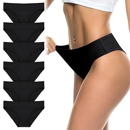 flintronic 6PCS Bragas Mujer, Braguita de algodón, Elástico Culotte Cintura, Ropa Interior Cómoda y Sexy, Medias Suaves - Negro