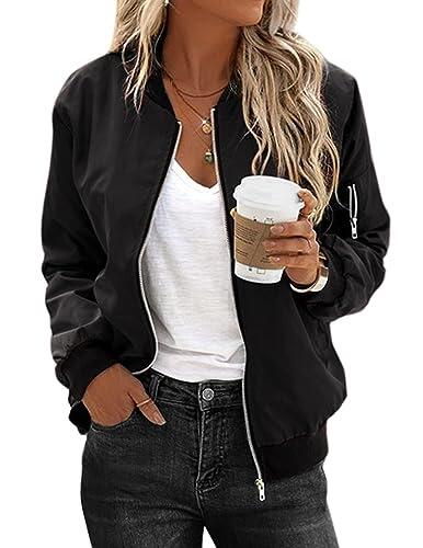 Zeagoo Chaqueta ligera para mujer bomber corta chaqueta de aviador chaqueta de piloto primavera para mujer L