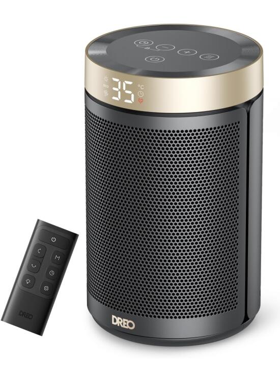 Dreo Calefactor Bajo Consumo Cerámico, con Termostato Portátil, Temporizador 12H, Modo Eco y Ventilador, 1500W PTC Rápido y Seguro para Oficina, Dormitorio y Casa