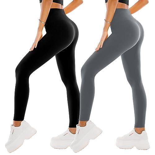 SINOPHANT 2 Leggins Mujer Pantalon Yoga Mallas Deporte Leggings Suaves Elásticos de Cintura Alta Tallas Pilates L-XL 2 Negro/Gris