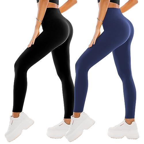 SINOPHANT 2 Leggins Mujer Pantalon Yoga Mallas Deporte Leggings Suaves Elásticos de Cintura Alta Tallas Pilates L-XL 2 Negro/Azul Marino