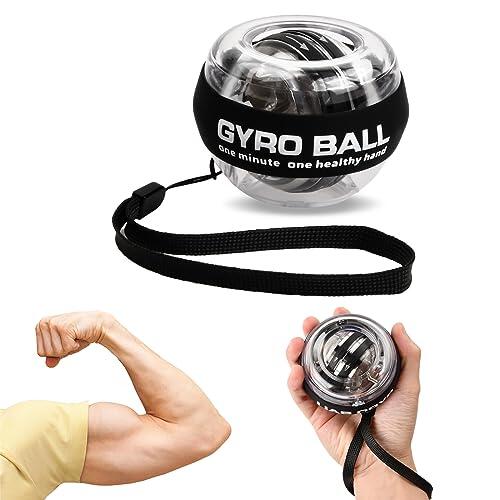 Wisebom Bola Giroscopio de Ejercicio, Entrenador de Mano Giroscópico Bola de Muñeca, Autostart Energy Ball Bola de Potencia Gyro Ball para Entrenar la Mano y Brazos Accesorios de Fitnessde, Negro