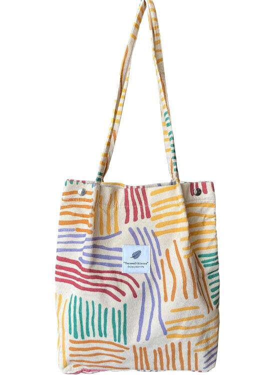 KEYRI Bolsa Tote Bag Bolsa Compra Bolsa de Pana Grande para Mujer Lavable Reutilizable Bolsas de Hombro Rayas de Colores Bolsas Manualidades Ideal para Compras Colegio Trabajar Viajar