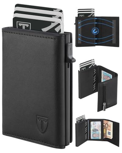 TEEHON Cartera Hombre de Cuero con Cierre Magnético, Tarjetero con Bloqueo RFID, Cartera Tarjetero Hombre pequeño para Crédito, Billetes y Monedas con Caja de Regalo, Negro