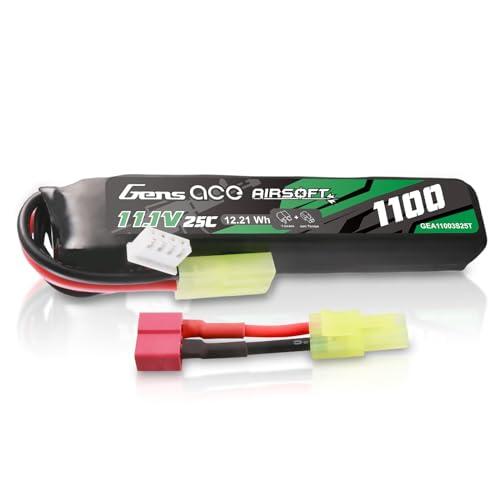 Gens Ace Batería LiPo 11,1 V 1100 mAh 25C 3S1P con Conector Estándar Tipo T, Compatible con Réplicas de Airsoft AEG