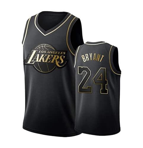 Camiseta de baloncesto negra y dorada, camiseta deportiva unisex sin mangas # 24., Negro, XL