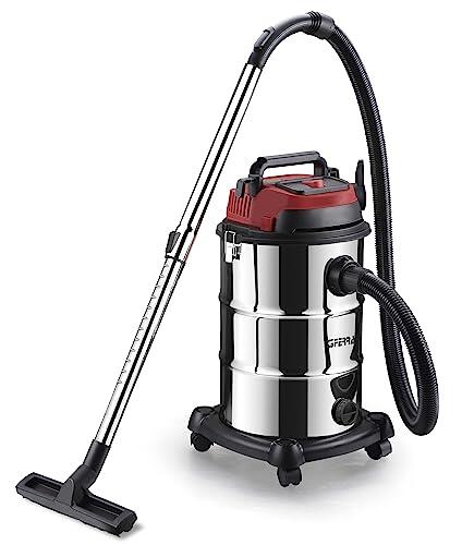 G3 Ferrari G90034 Contenedor 30L Aspiradora Gruesa para Seca y Húmeda, 1200 W, 30 litros, 18 Kpa, Filtro Hepa, Accesorios Incluidos, Acero Inoxidable/Rojo