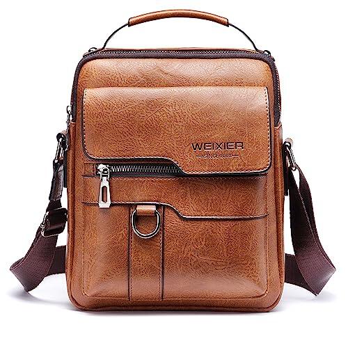 Bolsos Bandolera para Hombre Bolso Bandolera de Viaje Bolsa de Mensajero Bandolera piel Honda Vintage Impermeable Pequeña Bolsa Adecuado para Ocio, Festivales y Viajes.- Resistente (Marrón claro)