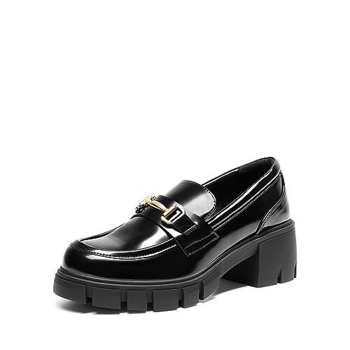 DREAM PAIRS Mocasines para Mujeres Plataforma Mocasines Gruesos Slip On Zapatos Casual,Size 38,Pat Negro,SDLS2321W