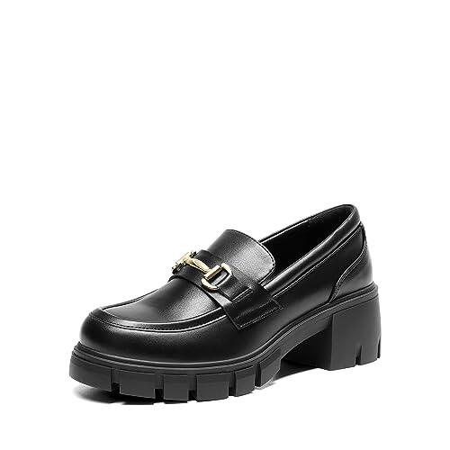 DREAM PAIRS Mocasines para Mujeres Plataforma Mocasines Gruesos Slip On Zapatos Casual,Size 38,Negro,SDLS2321W