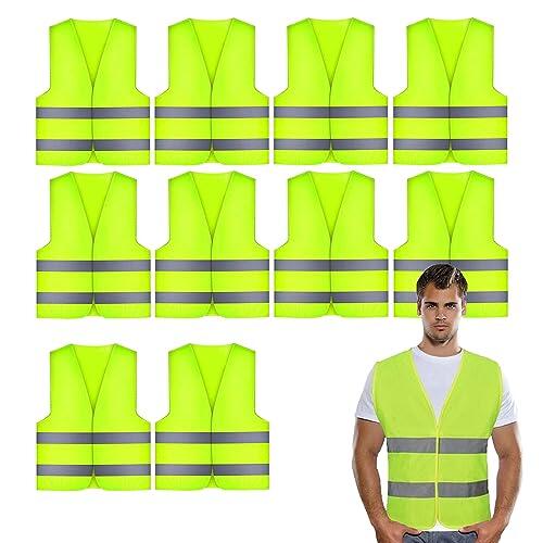 Chaleco Reflectante,10 PCS Chaleco de Seguridad,Chaleco de Seguridad de Alta Visibilidad,Amarillo Fluorescente,para Correr Moto Bicicleta de Seguridad Unisex