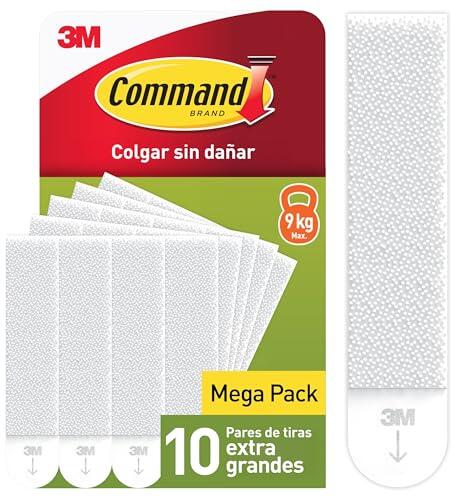 Command Tiras Adhesivas para Colgar Cuadros Extragrandes XL, 10 Pares (20 Tiras) Blancas – Para Marcos, Espejos y Adornos – Soporta Hasta 9 kg – Sin Agujeros ni Taladro
