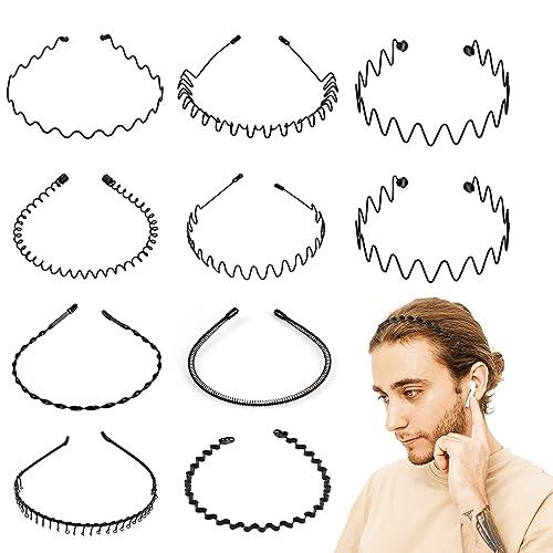 Diadema Hombre 10 Piezas, Metal Ondulada Para Pelo Largo y Deporte, Unisex Negro Primavera, Para Yoga y Deportes al Aire Libre