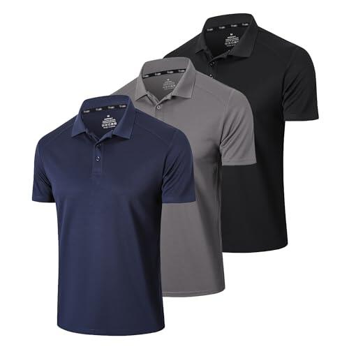 Gaiatiger 3er Pack Polos Hombre Manga Corta Camisa Ocio Cómodo Transpirabilidad Ropa Deportiva Hombre Golf Polo Shirt (0427) Black Grey Navy-L