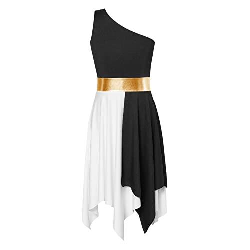YOOJIA Vestido Largo de Fiesta Niña con Cuello Redondo Vestido Irregular de Moda Vestido Elegante Ceremonia Disfraz Baile Moderno Ropa Salsa Negro A 13-14 años