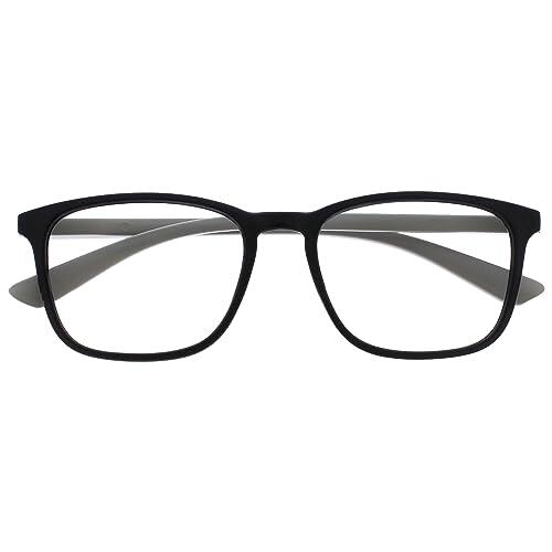 OPULIZE Max Gafas de Lectura - Marco Rectangular Clásico Grande - Negro Mate con Brazos Grises - Unisex Hombres Mujeres - Bisagras de Resorte - R78-1 - +1.50