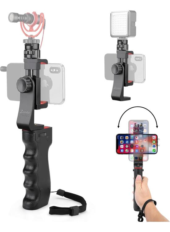 Zeadio Estabilizador inalámbrico para Smartphone, Agarre de Mango de Video de vlogging, con Soporte de Abrazadera y Obturador Remoto para iPhone y teléfono Android y Otros teléfonos Inteligentes