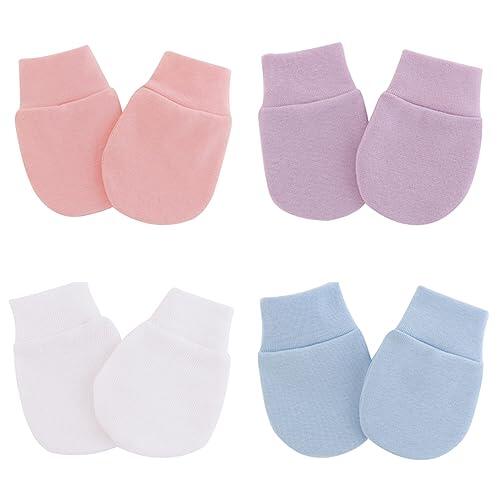 XPEX 4 Pares Manoplas Bebe Recien Nacido,Guantes Y Manoplas,Manoplas Antiarañazos,Algodón, Para Recién Nacidos, Niños Y Niñas Multicolor Paquete Para Bebés De 0 A 6 Meses Niños Y Niñas(4 Colores)