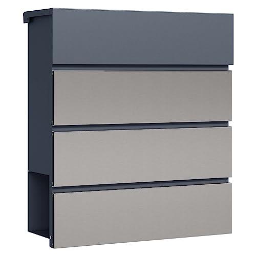 Toboli Buzón de diseño V62 Antracita/Acero INOX V64 410 x 130 x 370 mm de Pared con Cerradura y Hueco para periódico Hecho en Acero INOX V64 con Recubrimiento en Polvo