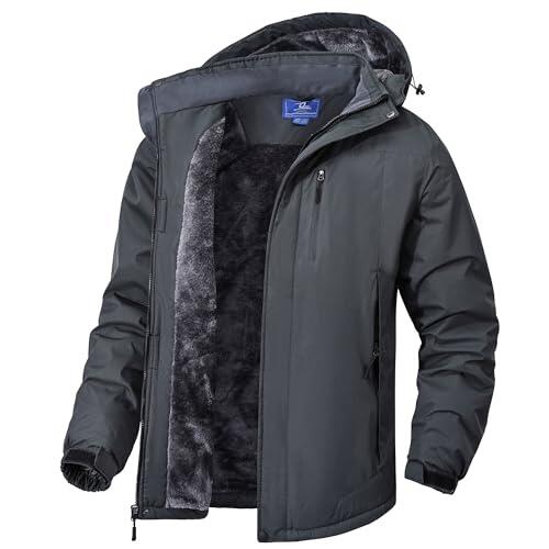 Zzkouine Hombre Impermeables Lana Chaquetas Impermeables Esquí Cálidos Invierno Abrigos Térmicos Abrigo Hombre Invierno Exteriores Abrigos Con CapuchZzkouinea Gris