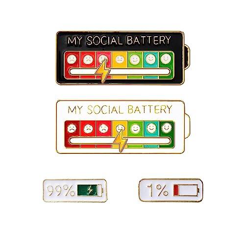 BSITSSS 4 Piezas Social Battery Pin 7 Días Batería Social Pines, Divertido Broche My Social Battery Broches, Interactive Solapa Esmalte, Deslizante de Batería Decoracion Para Mochilas Pin