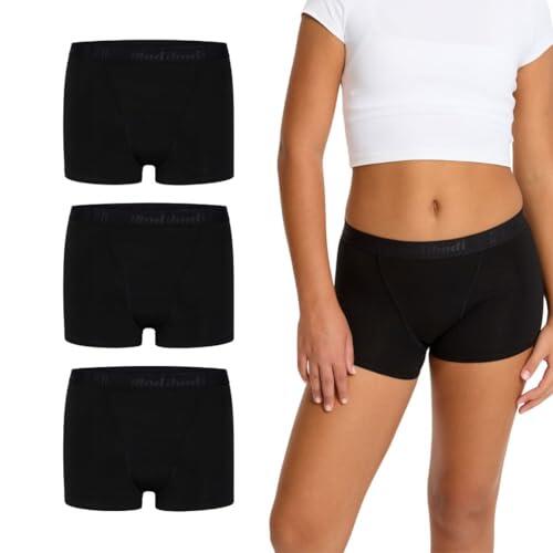 Modibodi Bragas Menstruales Niña Adolescente Flujo Medio 30ml Antifugas Reutilizable Hipster Boyshort Ropa Interior Pack 3 Negro 10-12