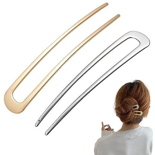 2 Piezas Horquillas En Forma De U, Estilo Francés, Estilo Vintage, De Metal, Para El Pelo, Para Moño, Accesorios Para El Cabello, Para Mujeres, Niñas, Dama (Oro, Plata)
