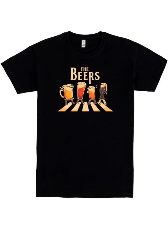 Pampling Camiseta de Manga Corta, 100% Algodón, Ropa Unisex para Hombres y Mujeres en 5 Tallas, Camiseta Negra, Modelo The Beers