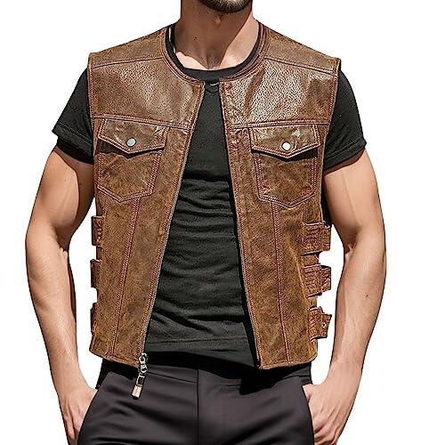 Duohropke Chaqueta de cuero para hombre, chaqueta de motorista, chaqueta de cuero Chopper, chaqueta de motorista, chaqueta de cuero sintético, chaqueta de cuero para moteros, chaqueta con cordones
