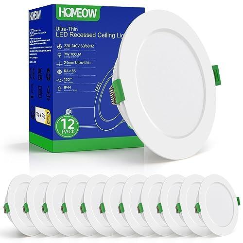 HOMEOW 12 Pack Downlight LED Techo Empotrable 7W, 230V IP44 Focos Interior Techo Empotrable, 6000K Blanco Frío Ojos de Buey LED para Baño/Cocina, Diámetro 118mm, Φ95-110mm