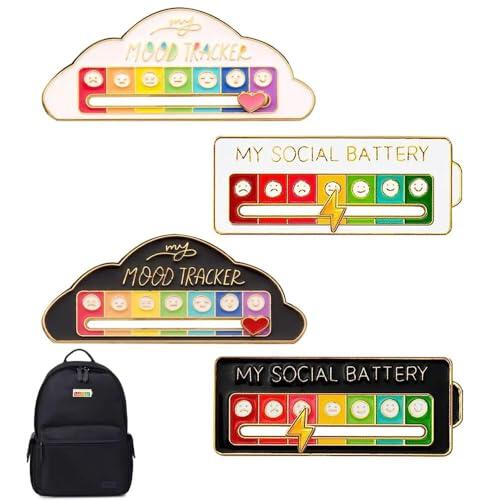 AZWOOD Insignia de batería ajustable, 2 piezas, esmaltado divertido con batería social, broche para el estado de ánimo social, para 7 días, lindo y creativo