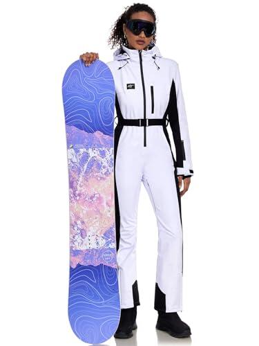 HOTIAN Traje de esquí para mujer de una sola pieza, mono de esquí para invierno, cálido, nieve, esquí, resistente al viento, impermeable, para exteriores, mono de nieve, mono con capucha, traje de