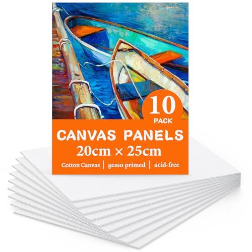 Lienzos para Pintar 20x25cm, 10 Piezas Lienzo Imprimados Sin Ácidos 100% Algodón, Ideales para Pintura Artística con Acrílicos, Óleo