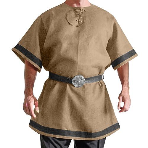 Duohropke Ropa medieval para hombre, disfraz de Halloween, abrigo steampunk, abrigo vintage, falda medieval, chaqueta, carnaval victoriano, disfraz, cosplay, caqui, XL
