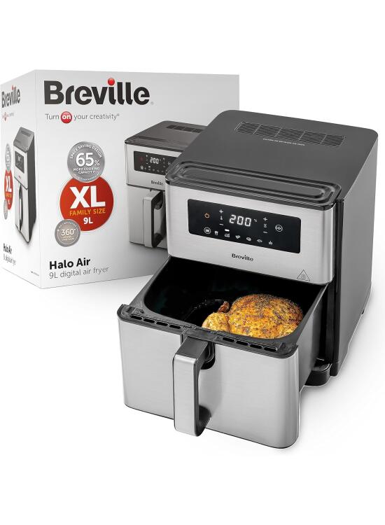 Breville Freidora de aire | Freidora de aire gran capacidad diseño compacto, digital de 9L | 1700W de potencia para unos resultados rápidos | 50% más de eficiencia energética | [VDF131X] | Enchufe UE