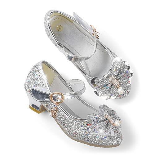 JerrisApparel Zapatos Vestir Niñas Princesa Lentejuelas Carnaval Cumpleaños Fiesta (30 EU, Plateado)