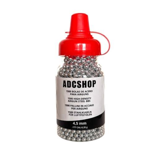 ADCSHOP 1500 Bolas de Acero Calibre 4.5 mm - Munición - para Armas Aire comprimido Pistolas CO2 4.5 mm Steel BBS Calibre 4,5 mm. Biberón de 1500 Unidades BBS.