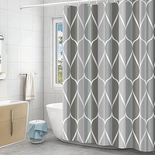 GERUIKE Cortina de Ducha Antimoho Tela Impermeable, Poliéster Cortina Ducha 180x180, Cortina Baño con 12 Ganchos y Pesos, Cortinas de Baño para Bañera o Ducha, Lavable con Agua, Ola Gris Ombre