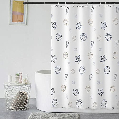 GERUIKE Cortina de Ducha Antimoho Tela Impermeable, Poliéster Cortina Ducha 180x180, Cortina Baño con 12 Ganchos y Pesos, Cortinas de Baño para Bañera o Ducha, Lavable con Agua, Marítimo Blanco