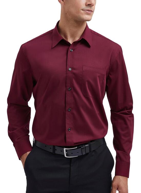 HISDERN Camisa de Manga Larga para Hombre de Vestir y Negocios - Informal de Ajuste Regular - Fibra de Bambú Sin Hierro Con Bolsillo S-4XL