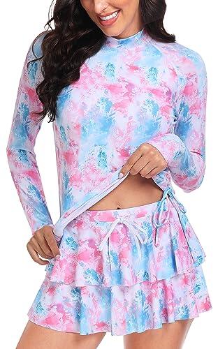 Traje de baño de Manga Larga para Mujer -Traje de Split-Surf Protección Solar UPF50 + Protección UV Traje de baño de Secado rápido para Surf Natación Deportes al Aire Libre