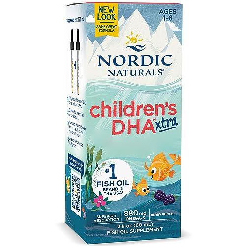 Nordic Naturals Children's DHA Xtra, 880mg Omega-3, Sabor Bayas, con EPA y DHA, 60ml, Testado en Laboratorio, Sin Soja, Sin Gluten, No GMO