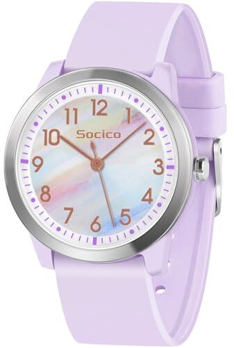 SOCICO Reloj de Pulsera Analógico para Niños Niñas, 5ATM/50M Impermeable Minimalista, Reloj de Pulsera para Niños de 8 a 18 Años Adolescentes (púrpura Iridiscente)
