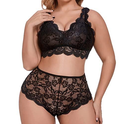 MODSGUE Lencería de encaje y ropa interior de encaje seductora tanga cruzada negligees lencería erótica y ropa interior de algodón hipsters, Negro , XXXXL