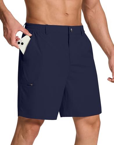 Pantalones Cortos de Golf elásticos para Hombre con 6 Bolsillos, Secado rápido, Ligeros, Entrepierna de 7 Pulgadas, Ajuste clásico, Parte Delantera Plana para Senderismo, Casual, Azul Marino, Large