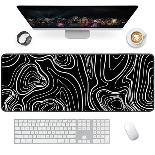 Giecy Alfombrilla de ratón XXL Gmaing, Mousepad Grande 800 x 300mm, Alfombrilla Escritorio con Base de Goma Antideslizante para Jugadores, PC(Líneas Negras y Blancas)
