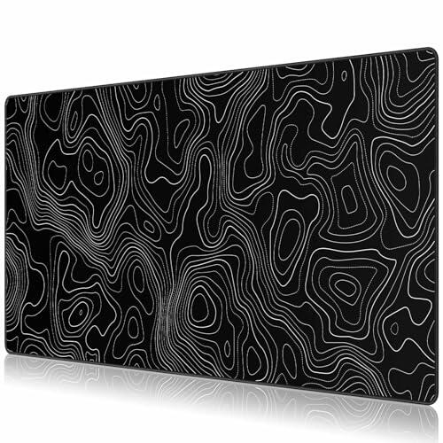 JIALONG Alfombrilla Raton Ordenador Grande Gaming Mouse Pad XXL 900x400mm, Lavable, Base de Caucho para Gamers, PC y Portátil - Topografía Negra