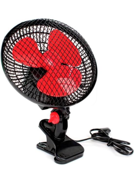 GROWMANIA Ventilador de Pinza Oscilante 2 Velocidades 20 Cm 20W Potencia | Ventilador Eléctrico Negro con 3 Aspas Rojas | Silencioso 360º