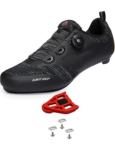 ARTVEP Zapatos de Ciclismo para Hombre y Mujer, Bicicleta de Carretera Instalación Compatible SPD SPD-SL Look Delta Pedal,Parte Superior Transpirables Negro 45 EU