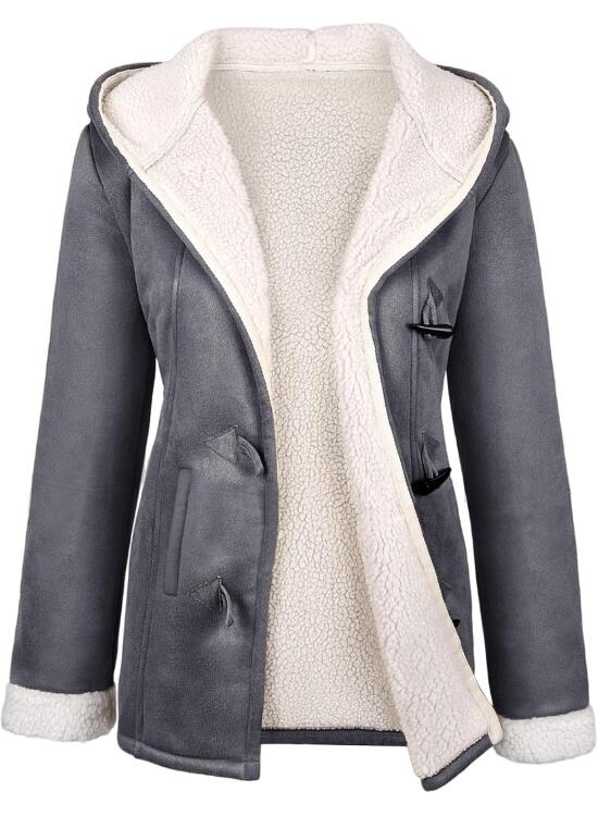 Svanco Mujer Abrigos Invierno Calentitos con Forro Polar Chaqueta de Piel con Capucha con Horn Botones Parka Grueso Elegantes Sudadera Lana